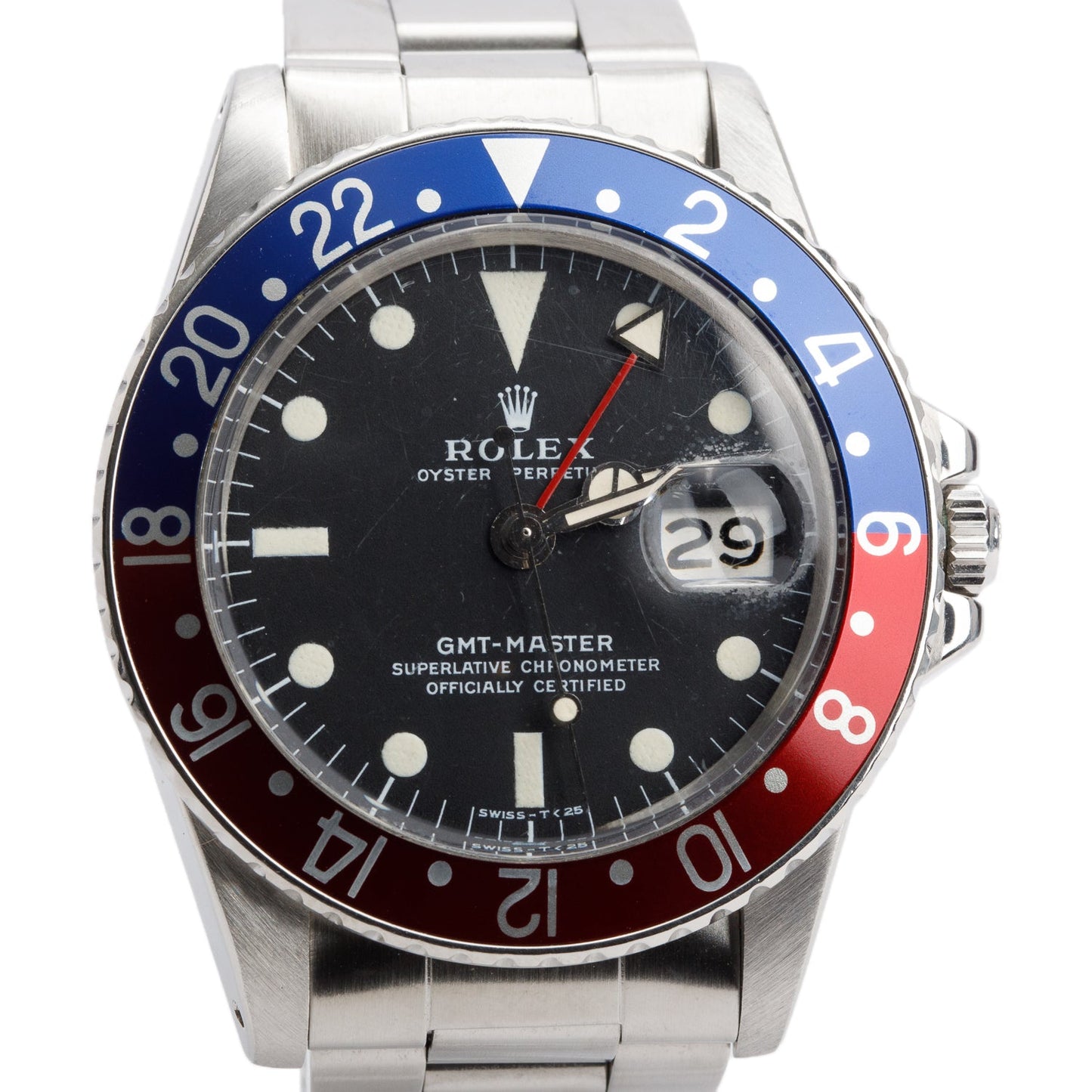 Rolex Vintage Stainless Steel GMT-Master Pepsi 40 MM Automatic Watch 1675/0A w/ Box & Papers