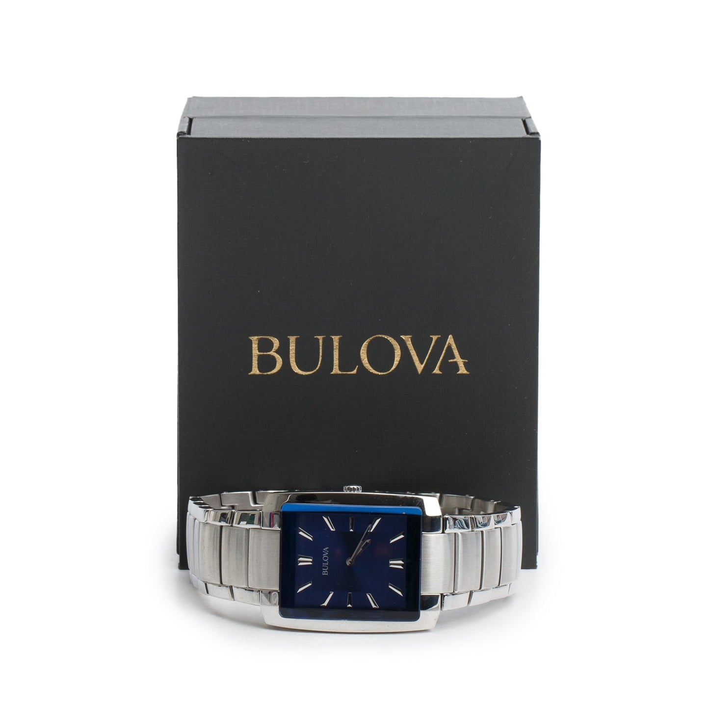 Bulova Stainless Steel Classic 35 MM Quartz Watch Blue Dial 96A169 w/ Box