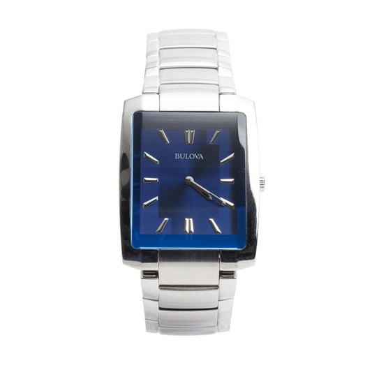 Bulova Stainless Steel Classic 35 MM Quartz Watch Blue Dial 96A169 w/ Box
