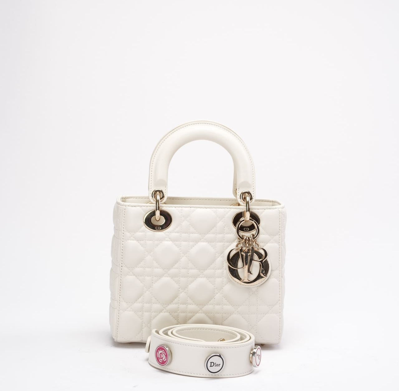 Christian Dior White Small Lady Dior Bag In Cannage Lambskin 2017
