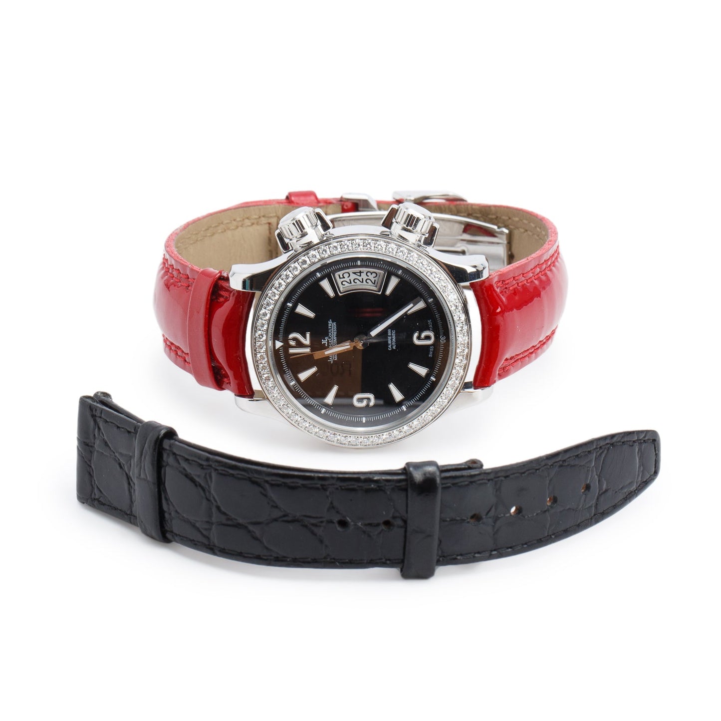 Jaeger LeCoultre Stainless Steel Diamond Bezel Master Compressor 36 MM Automatic Watch, Black Dial