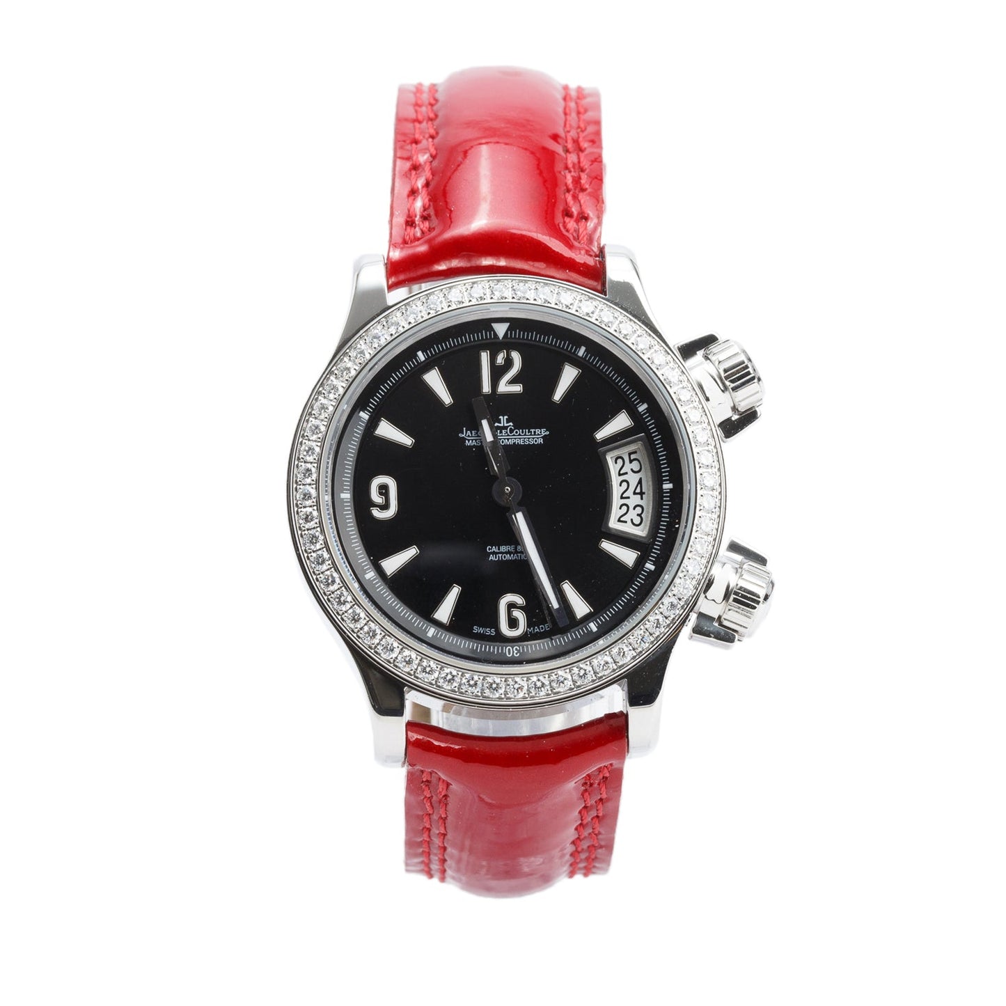 Jaeger LeCoultre Stainless Steel Diamond Bezel Master Compressor 36 MM Automatic Watch, Black Dial