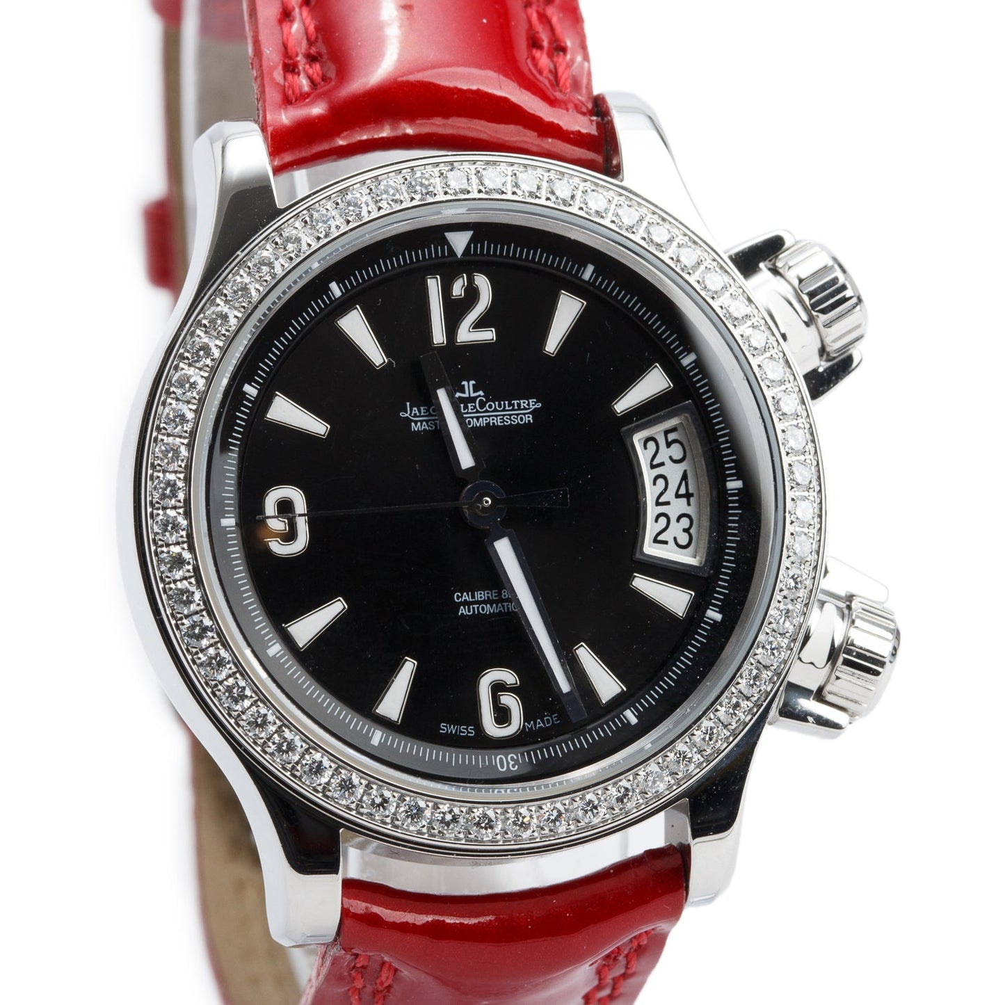 Jaeger LeCoultre Stainless Steel Diamond Bezel Master Compressor 36 MM Automatic Watch, Black Dial