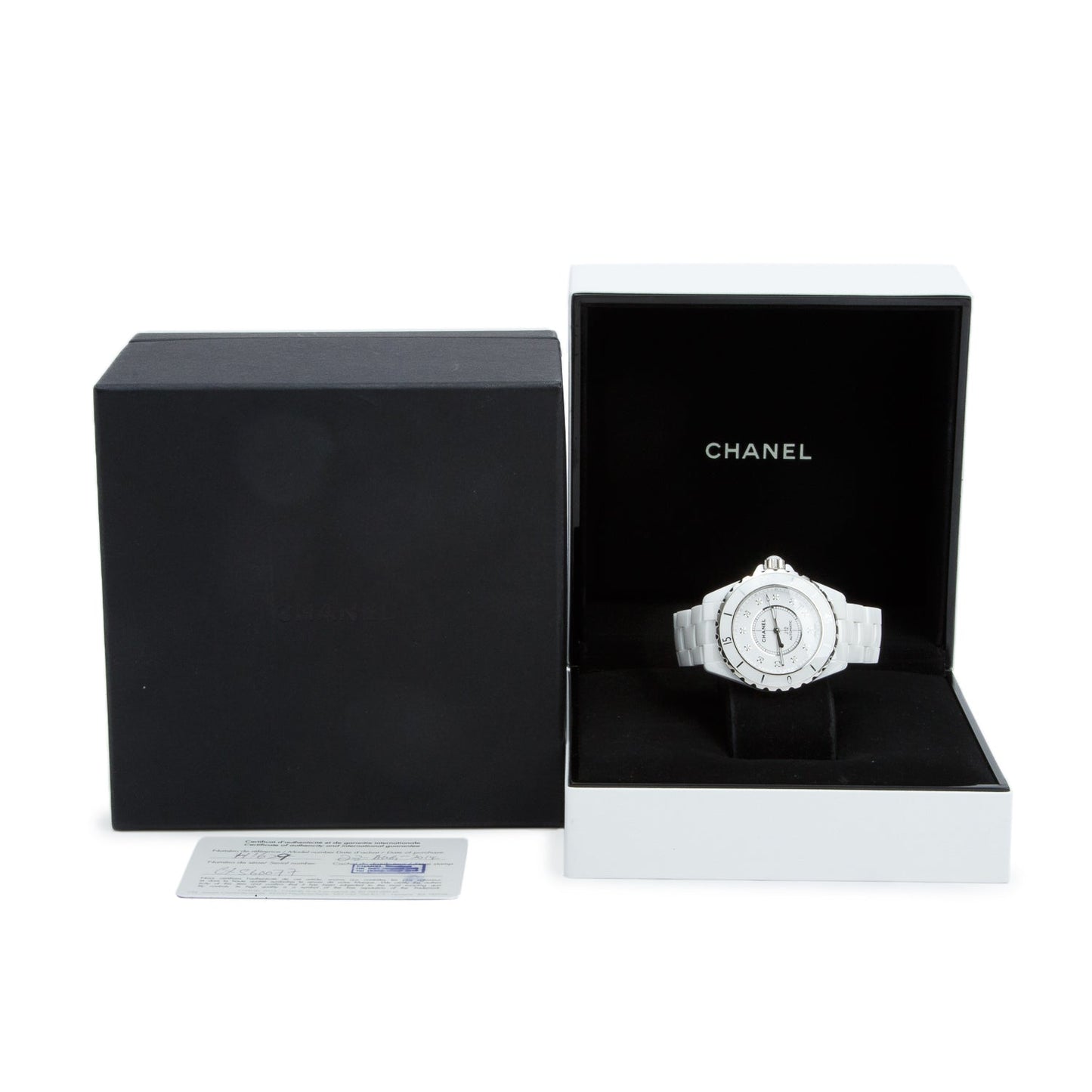 Chanel Stainless Steel & White Ceramic J12 39 MM Automatic Watch White Diamond Dial w/ Box & Papers