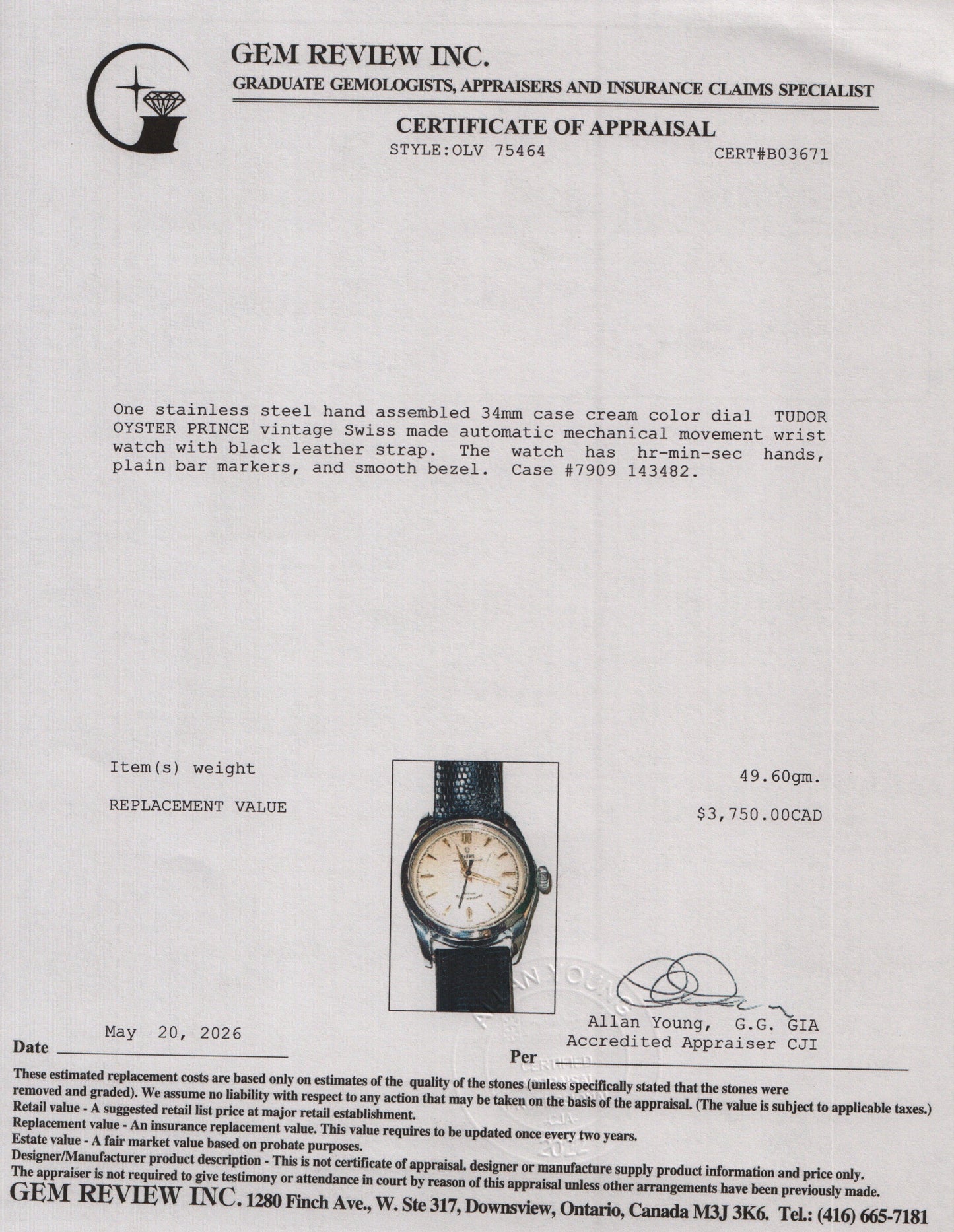 Tudor Vintage Stainless Steel Oyster Prince 34 MM Automatic Watch