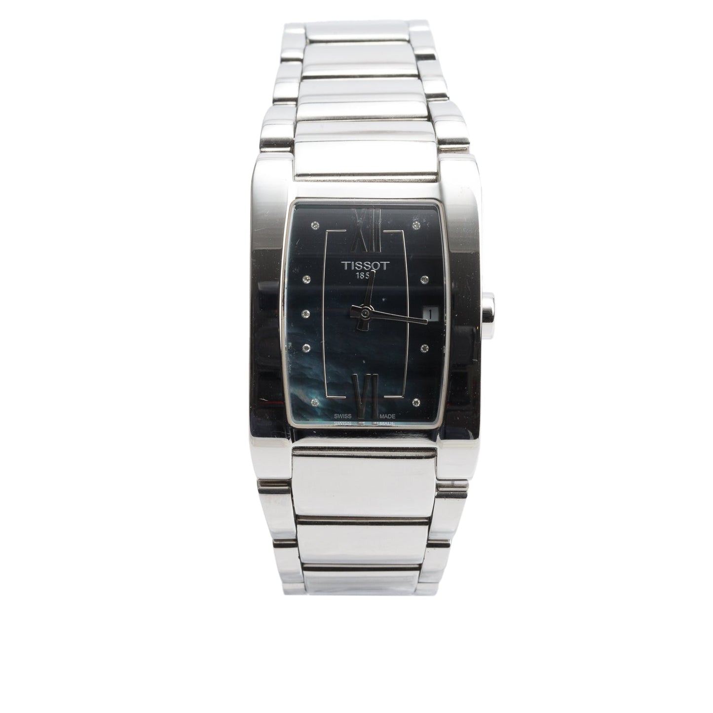 Tissot Stainless Steel Generosi-T Quartz Watch Diamond Black Mother of Pearl Dial w/ Box & Papers