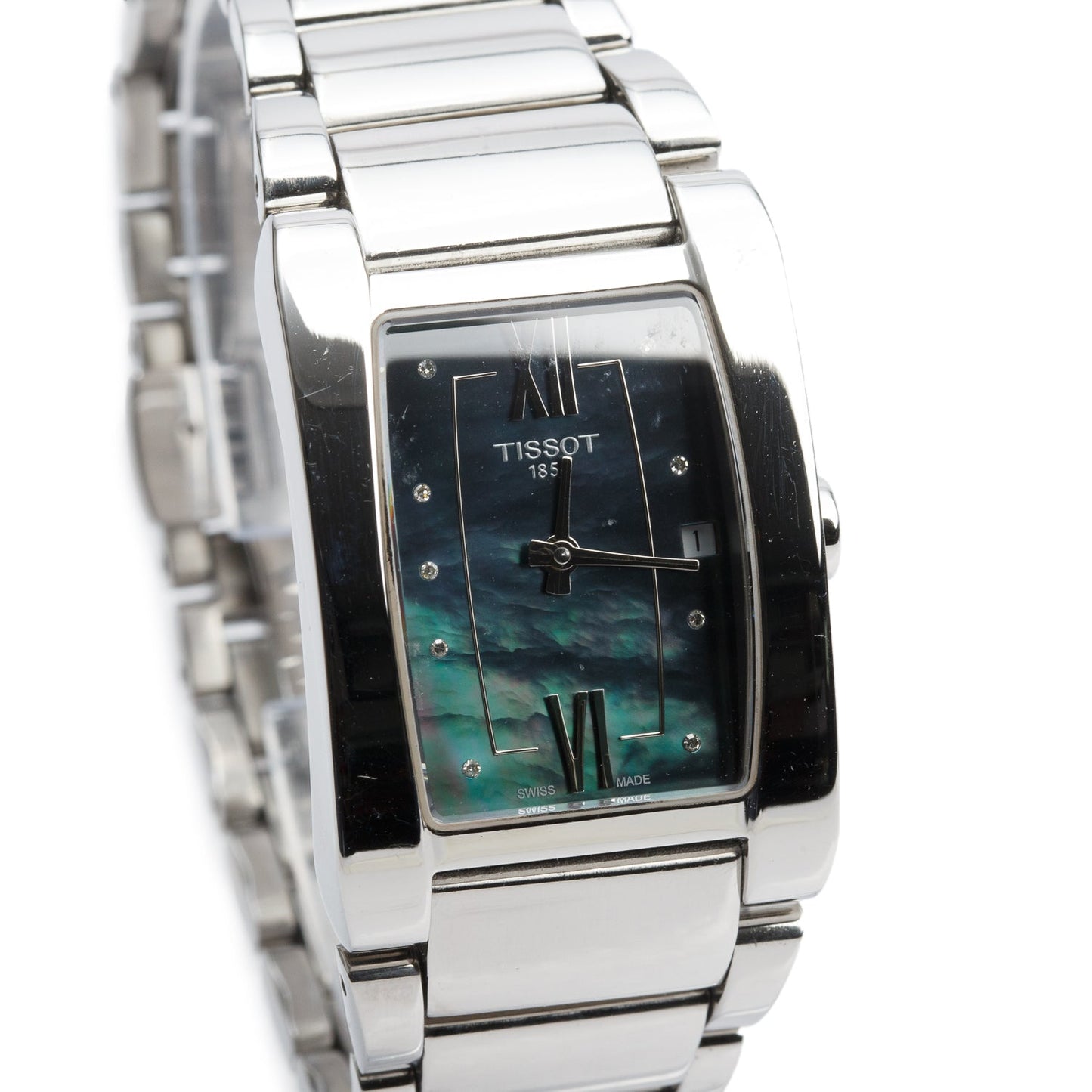 Tissot Stainless Steel Generosi-T Quartz Watch Diamond Black Mother of Pearl Dial w/ Box & Papers