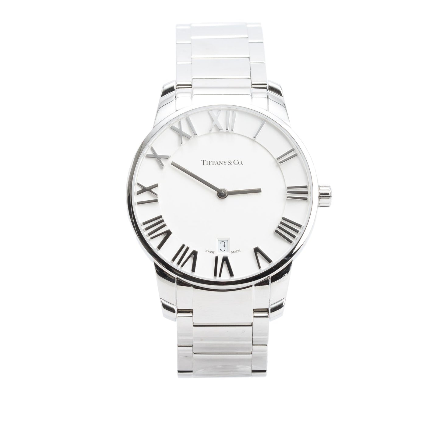 Tiffany Stainless Steel Atlas 38 MM Quartz Watch Silver Dial w/ Box & Papers
