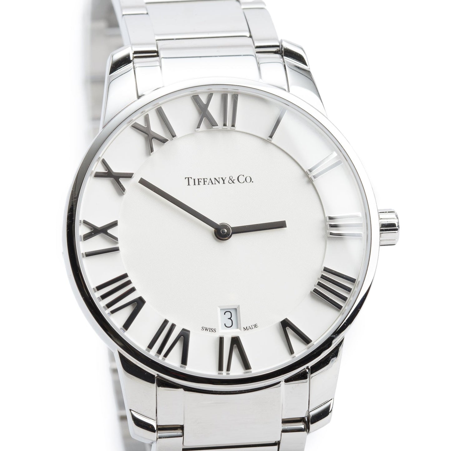 Tiffany Stainless Steel Atlas 38 MM Quartz Watch Silver Dial w/ Box & Papers