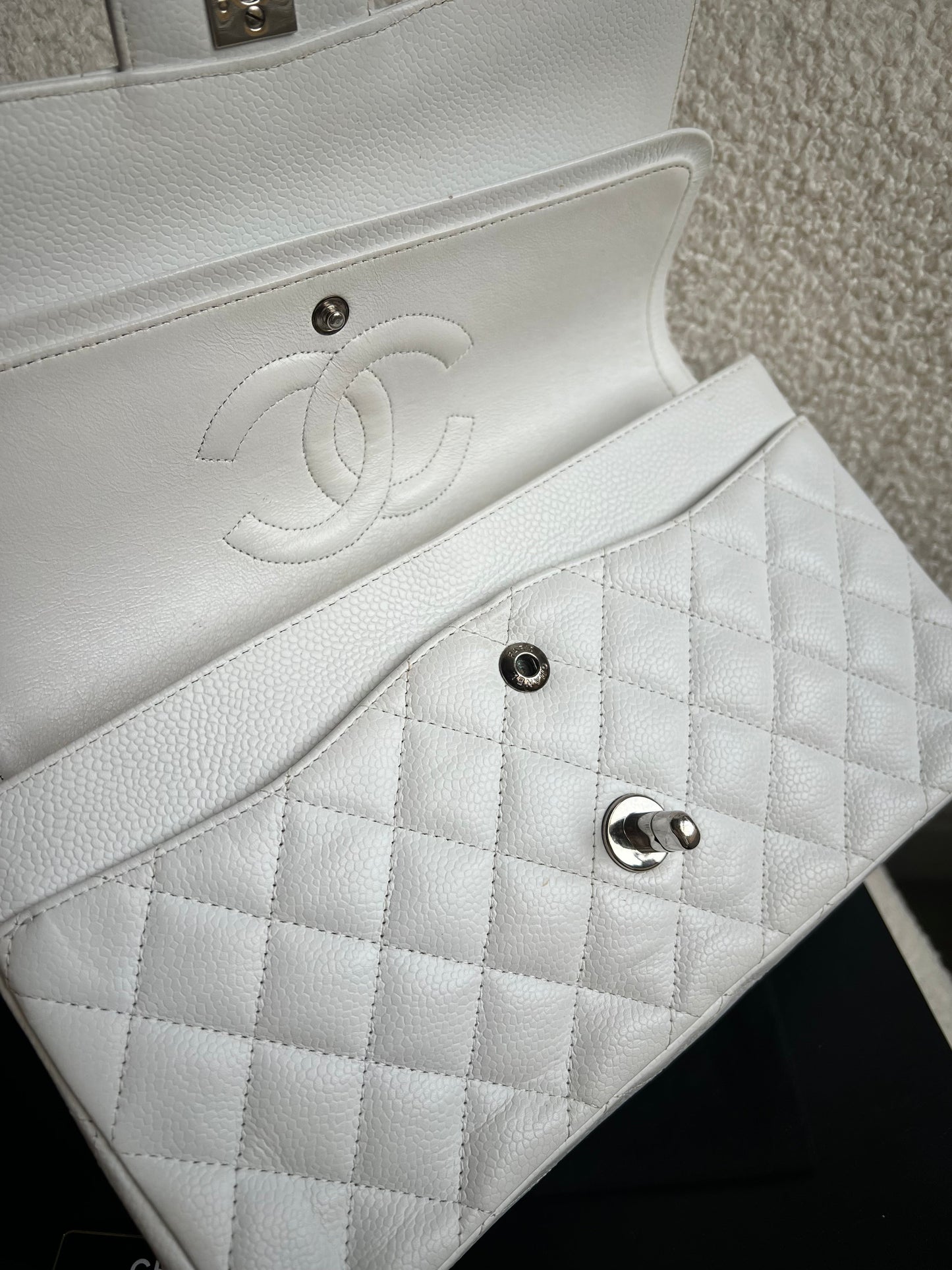 Chanel Medium Classic Flap in White Caviar (RRP £9090)