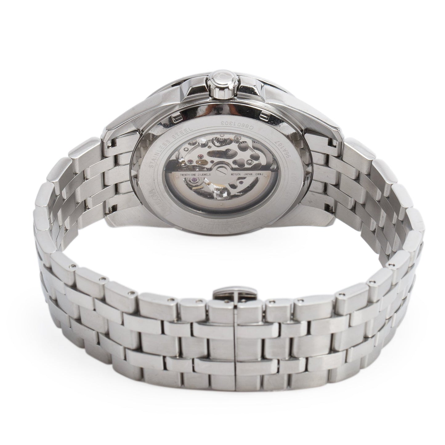 Bulova Stainless Steel Classic Sutton 43 MM Quartz Watch Blue Skeleton Dial 96A187 w/ Box
