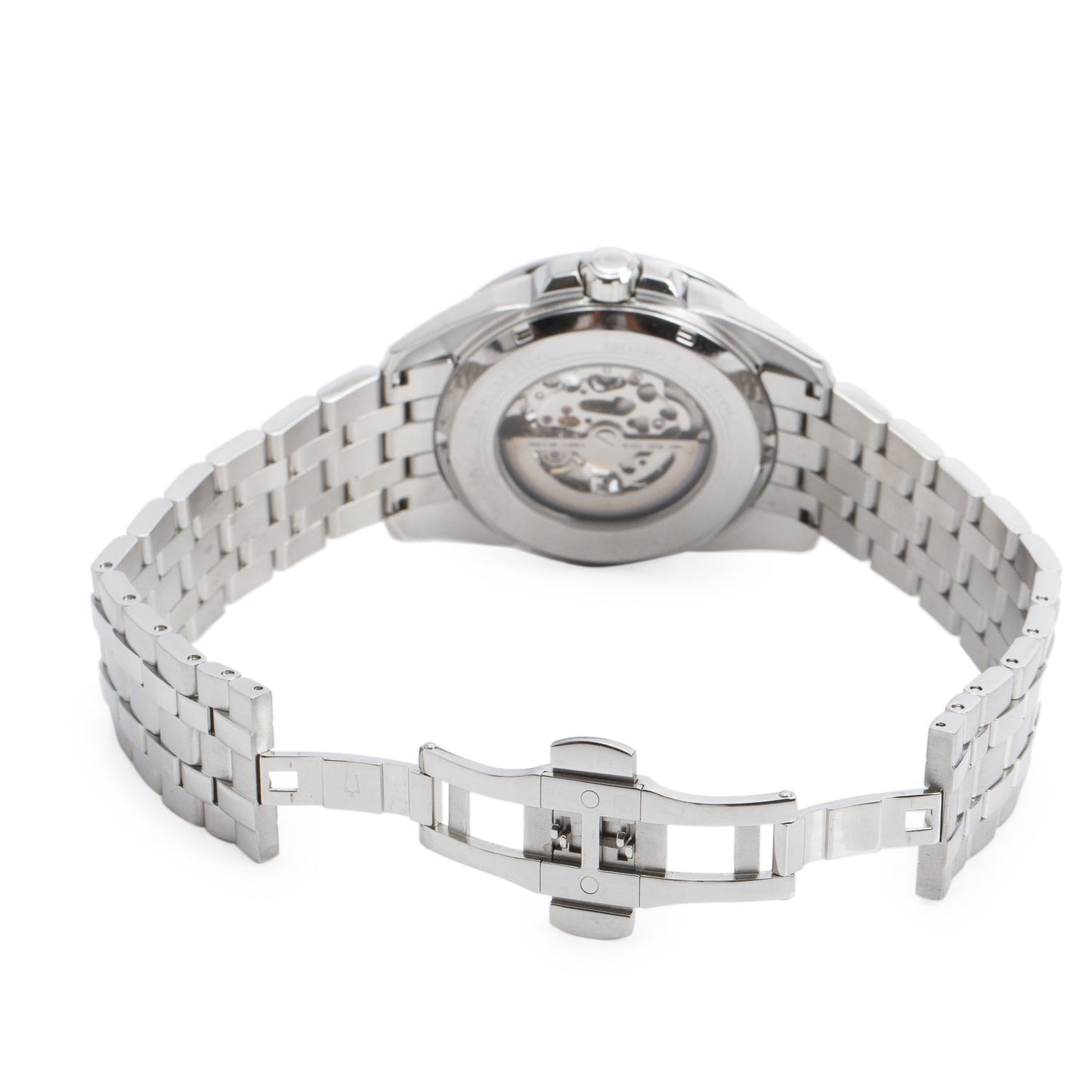 Bulova Stainless Steel Classic Sutton 43 MM Quartz Watch Blue Skeleton Dial 96A187 w/ Box