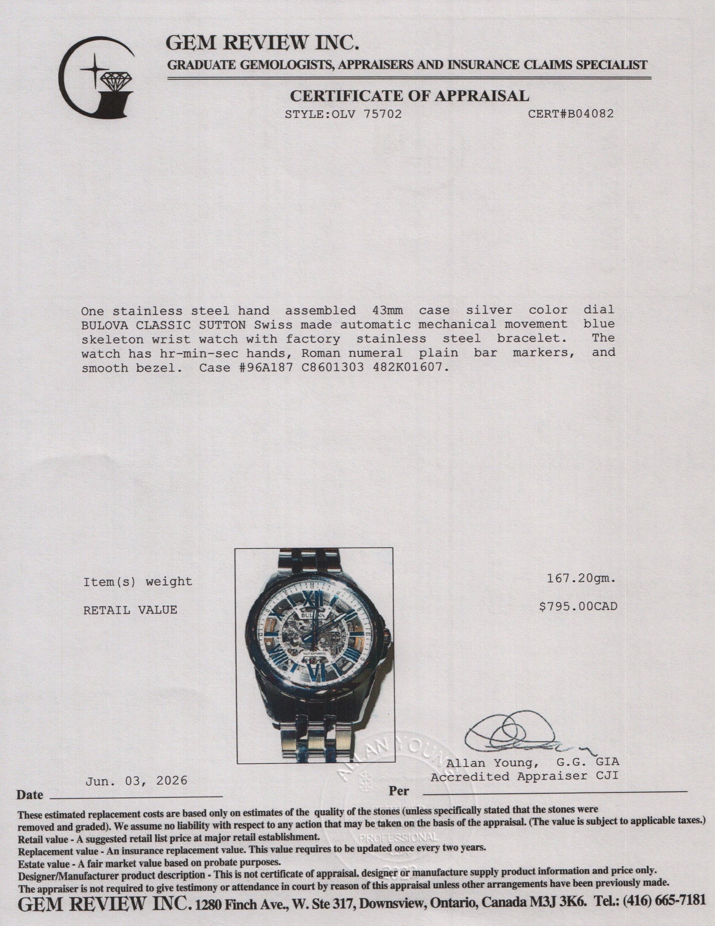 Bulova Stainless Steel Classic Sutton 43 MM Quartz Watch Blue Skeleton Dial 96A187 w/ Box