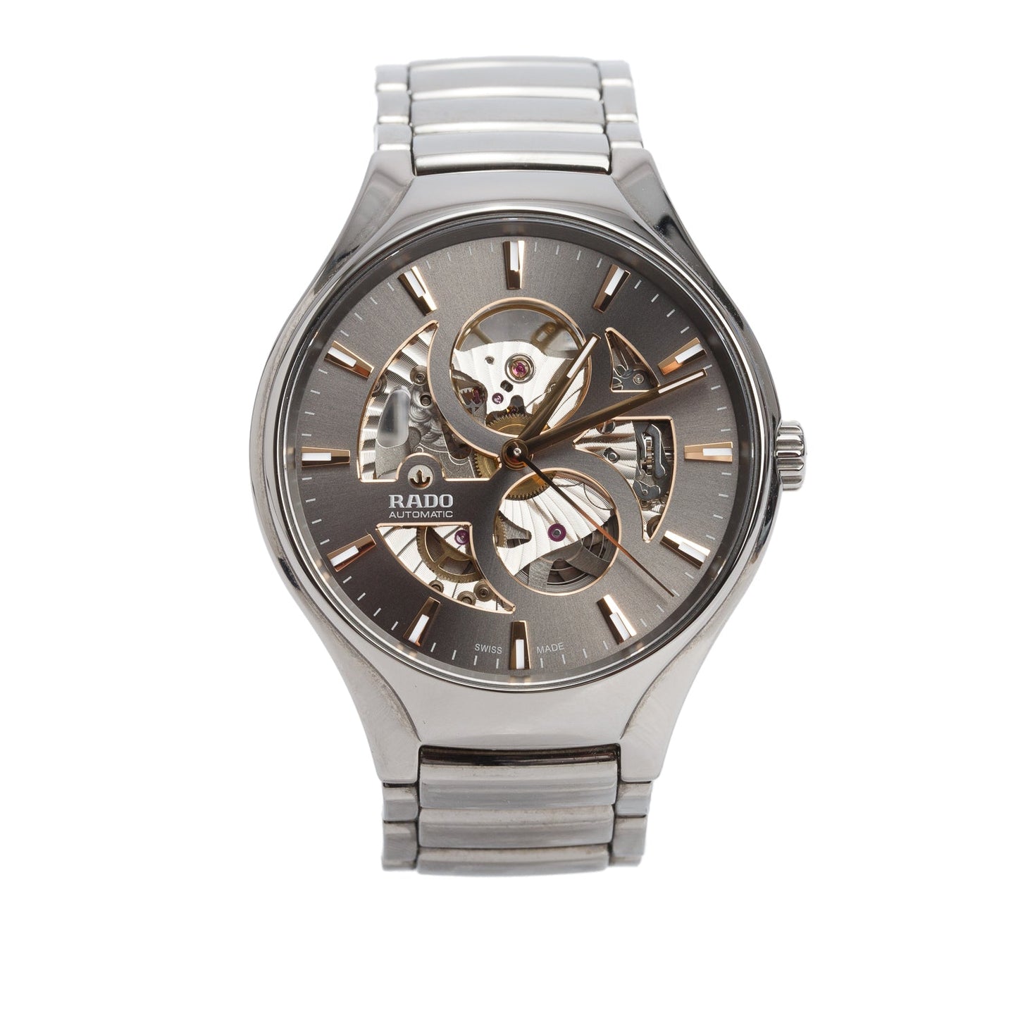 Rado Ceramic True Round 40 MM Open Heart Automatic Watch Grey Dial