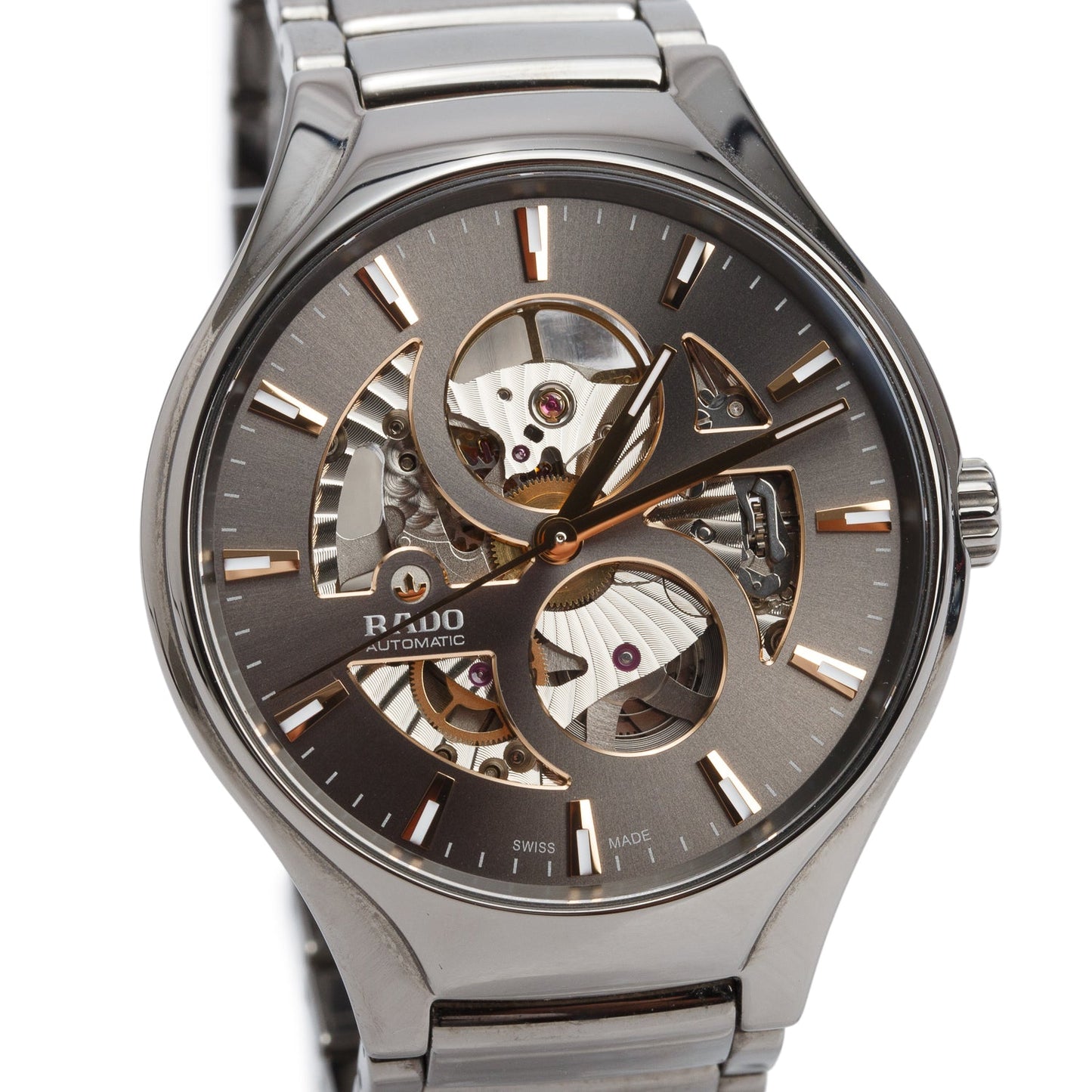 Rado Ceramic True Round 40 MM Open Heart Automatic Watch Grey Dial