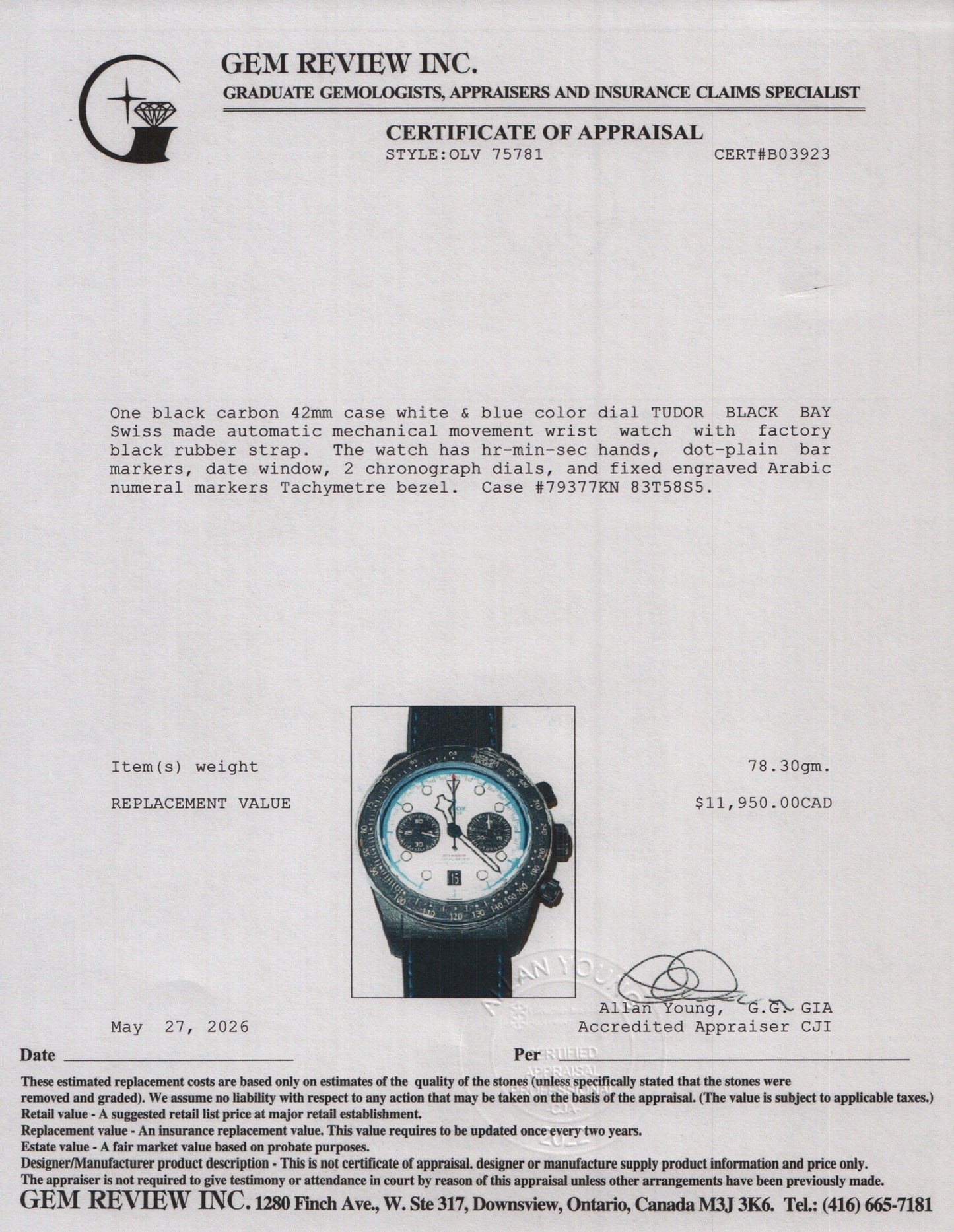 Tudor 2025 Black Carbon Black Bay 42 MM Automatic Chronograph Watch White Dial 79377KN w/ Box & Papers