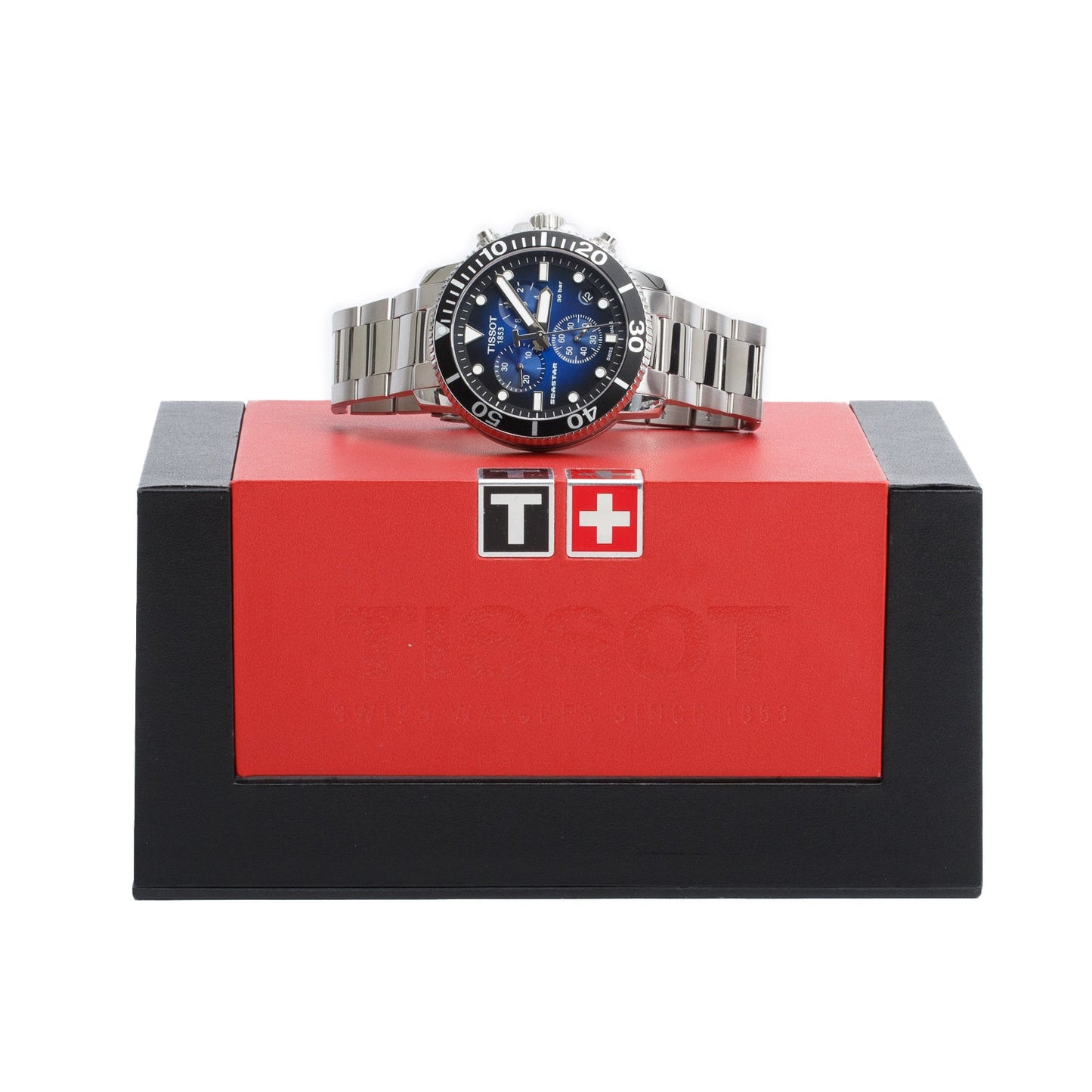 Tissot Stainless Steel Seastar 1000 45.5 MM Chronograph Quartz Watch Blue Dial w/ Box