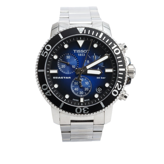 Tissot Stainless Steel Seastar 1000 45.5 MM Chronograph Quartz Watch Blue Dial w/ Box
