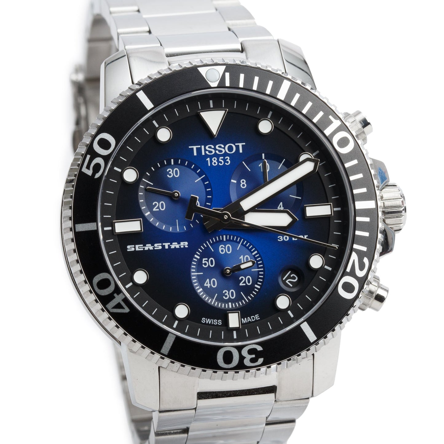 Tissot Stainless Steel Seastar 1000 45.5 MM Chronograph Quartz Watch Blue Dial w/ Box