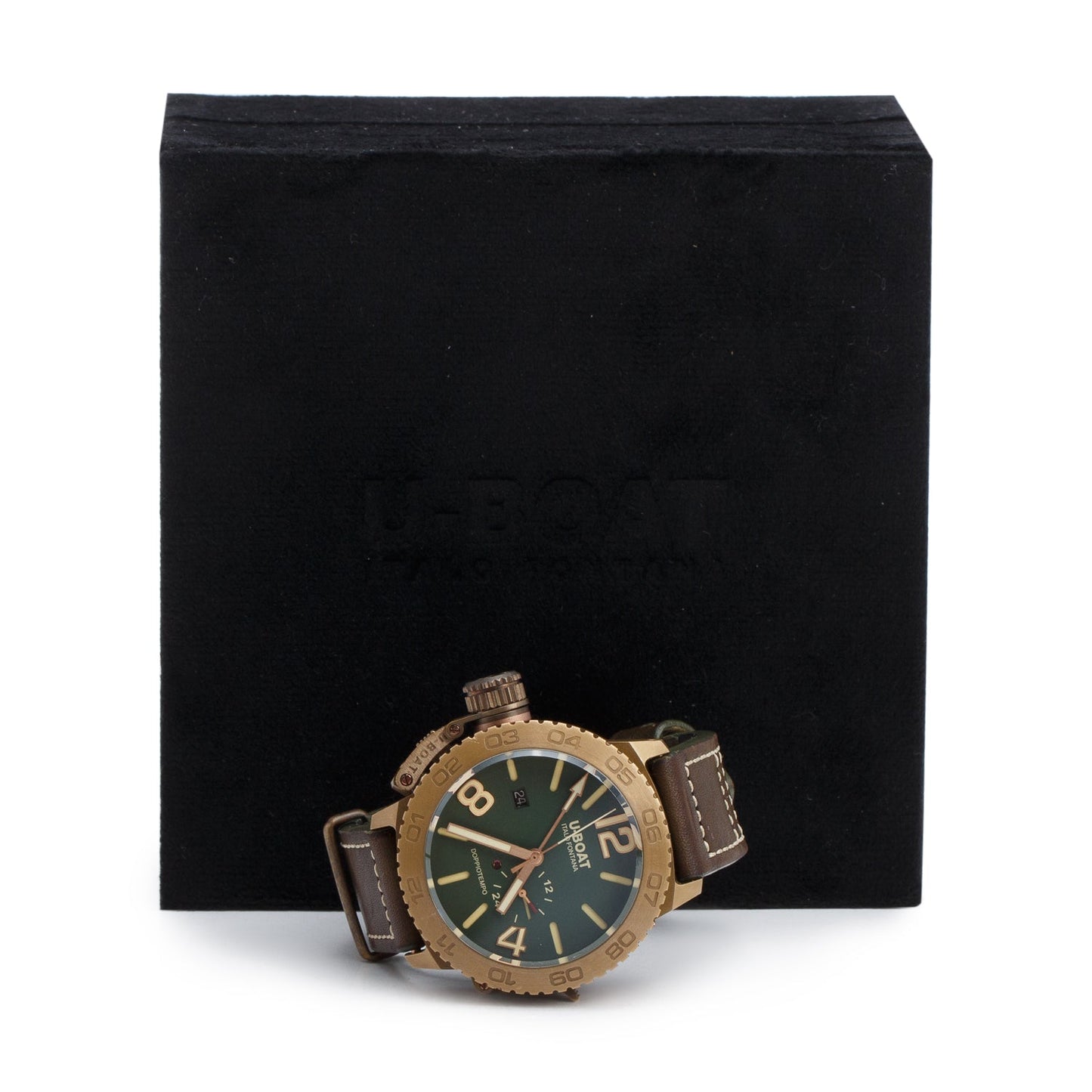 U-Boat Bronze Lefty Doppiotempo 46 MM Automatic GMT Watch Green Dial 9088 w/ Box