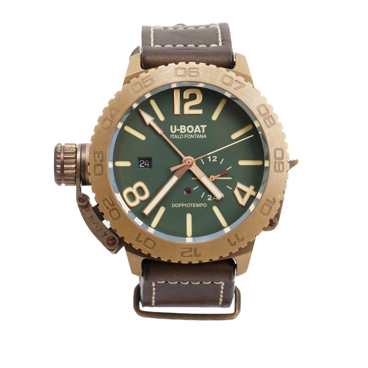 U-Boat Bronze Lefty Doppiotempo 46 MM Automatic GMT Watch Green Dial 9088 w/ Box