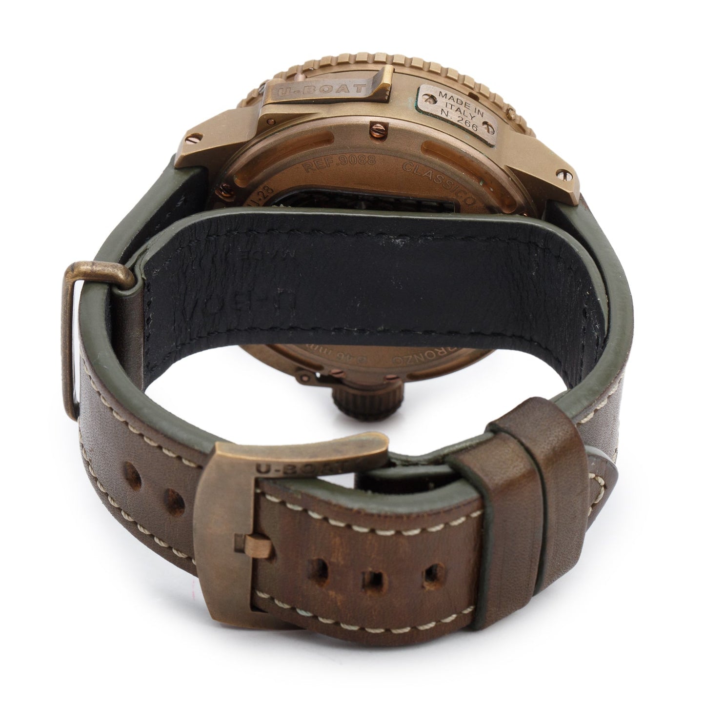 U-Boat Bronze Lefty Doppiotempo 46 MM Automatic GMT Watch Green Dial 9088 w/ Box