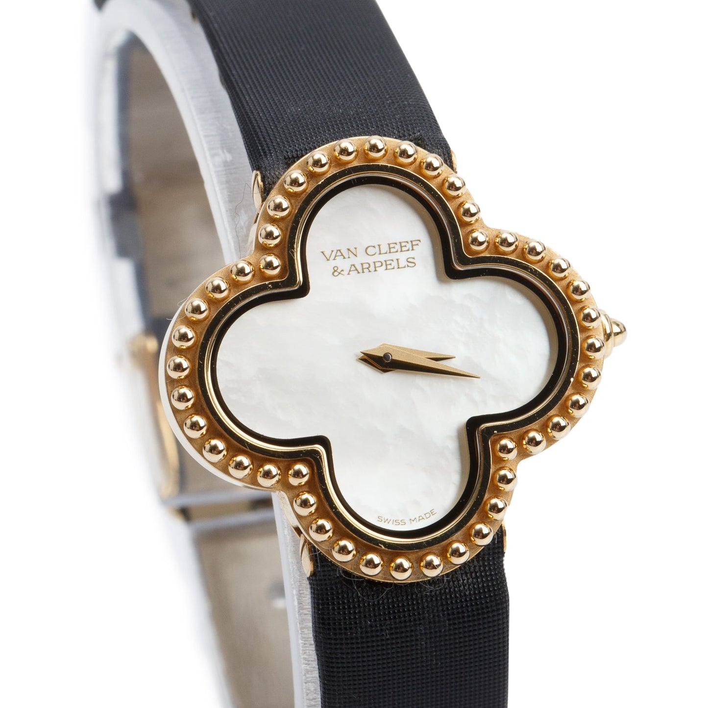 Van Cleef & Arpels 2022 18k Yellow Gold Alhambra 26 MM Quartz Watch, Small Model Mother of Pearl Dial w/ Box & Certificate
