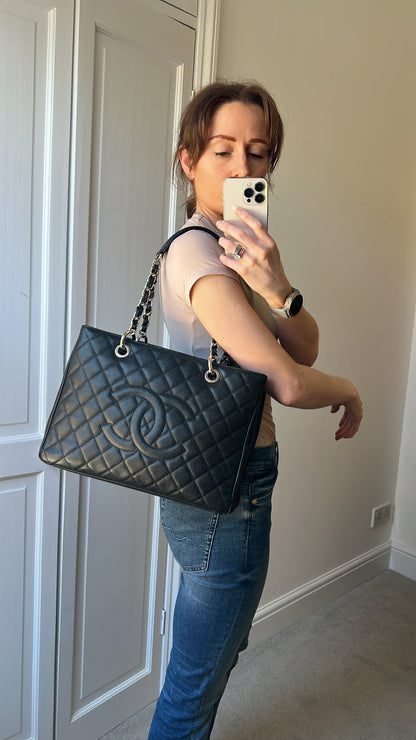 Chanel Black Caviar Grand Shopper Tote (GST) Silver Hardware