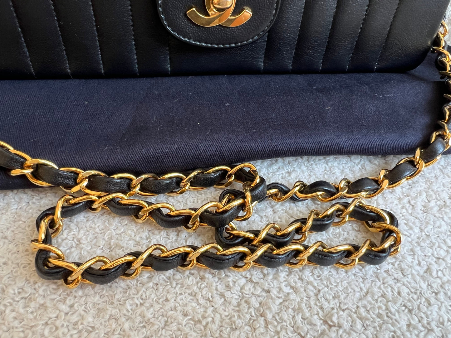 Chanel Medium Black Vertical Quilted Lambskin Vintage Classic Flap Bag with 24K gold hardware