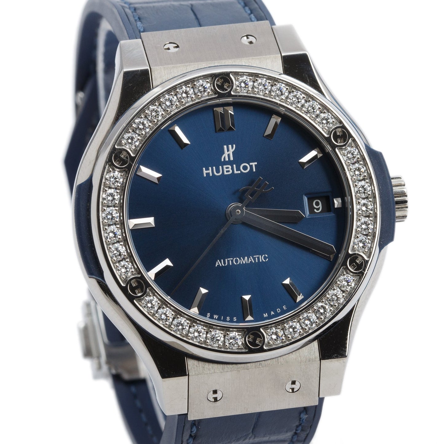 Hublot 2023 Titanium Diamond Bezel Classic Fusion 38 MM Automatic Watch Blue Dial w/ Box