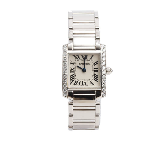 Cartier 18k White Gold Diamond Bezel Tank Francaise Watch 2403 w/ Box & Papers