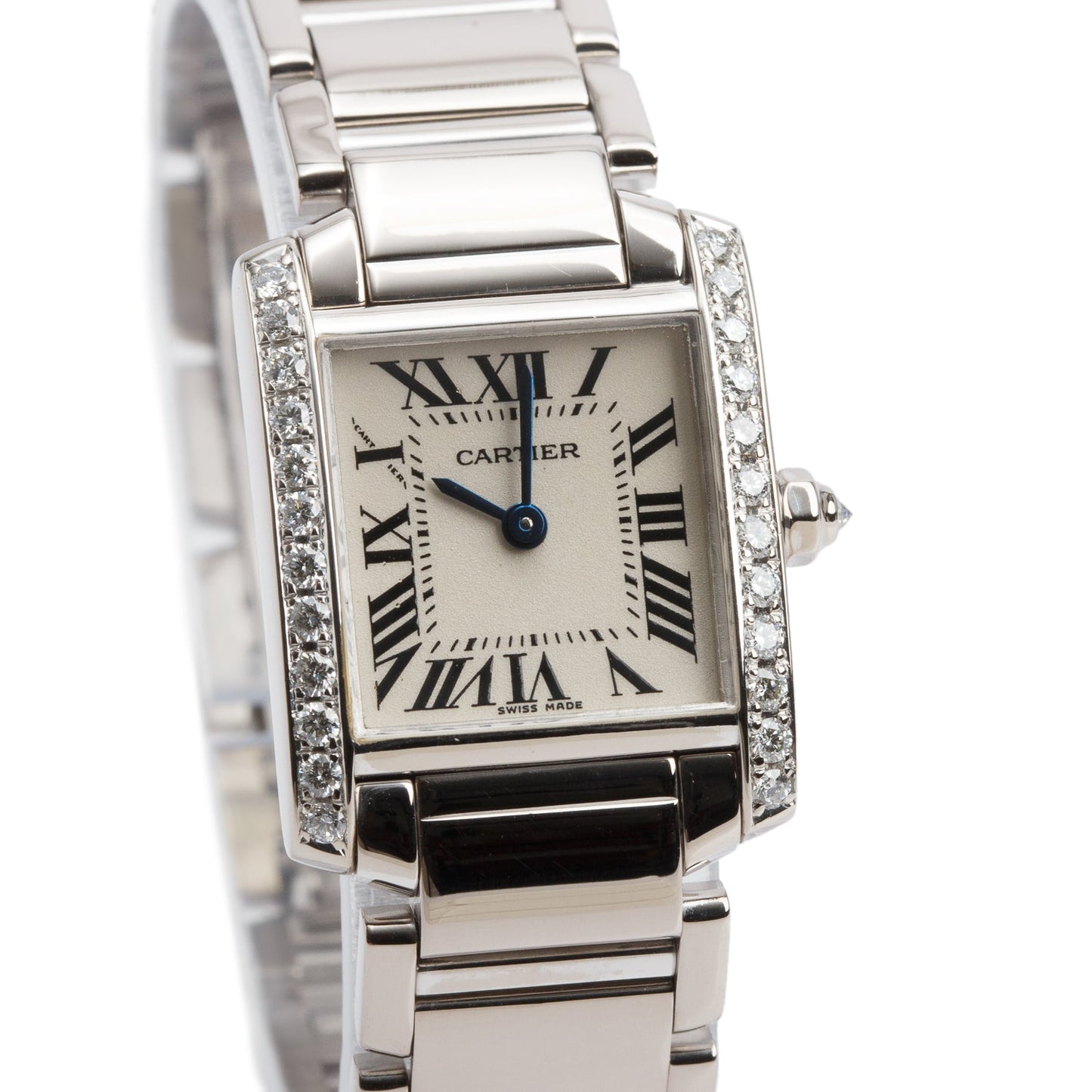 Cartier 18k White Gold Diamond Bezel Tank Francaise Watch 2403 w/ Box & Papers