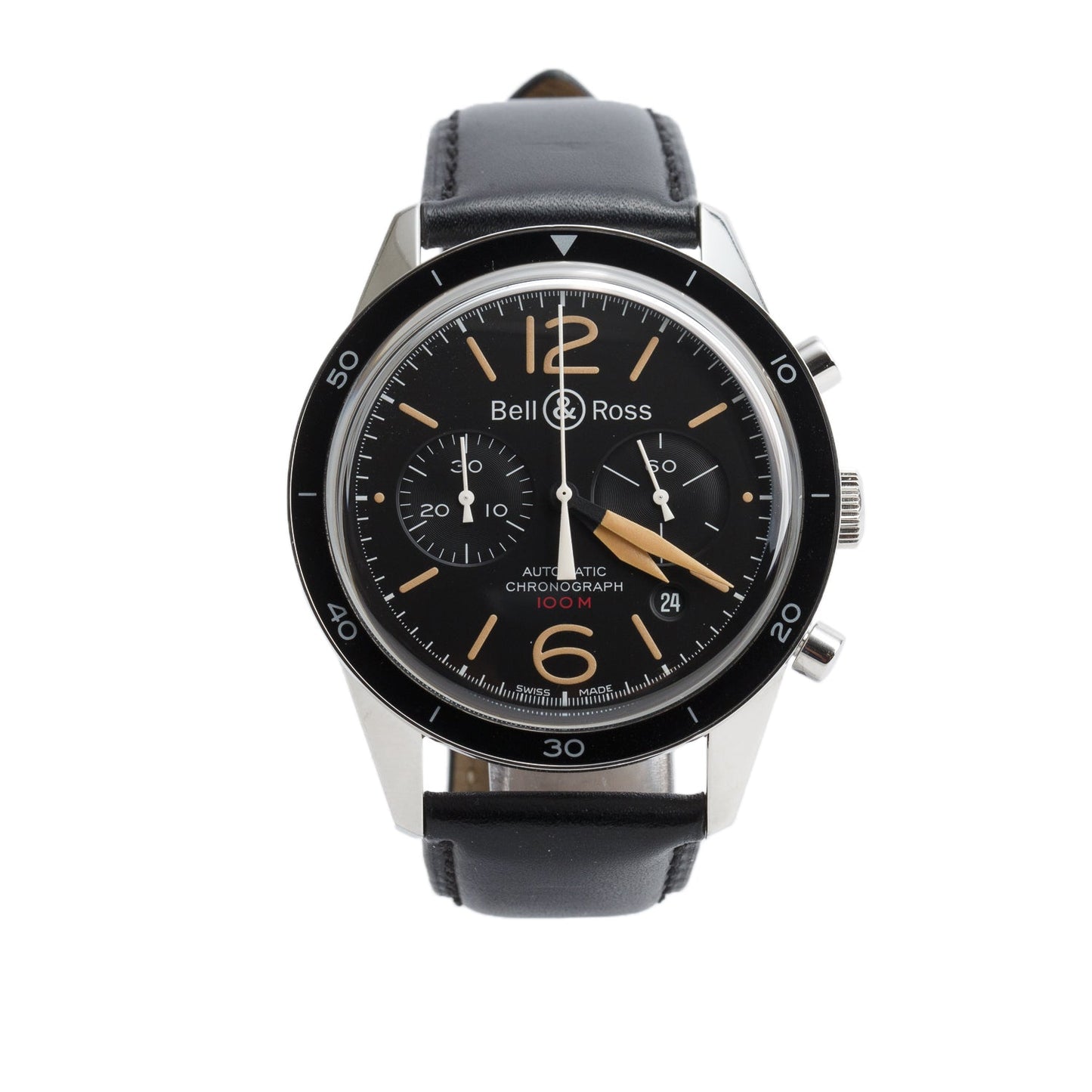 Bell & Ross Stainless Steel Vintage 43 MM Automatic Chronograph Watch Black Dial BR126-94