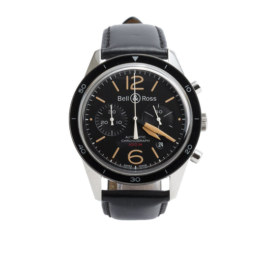 Bell & Ross Stainless Steel Vintage 43 MM Automatic Chronograph Watch Black Dial BR126-94