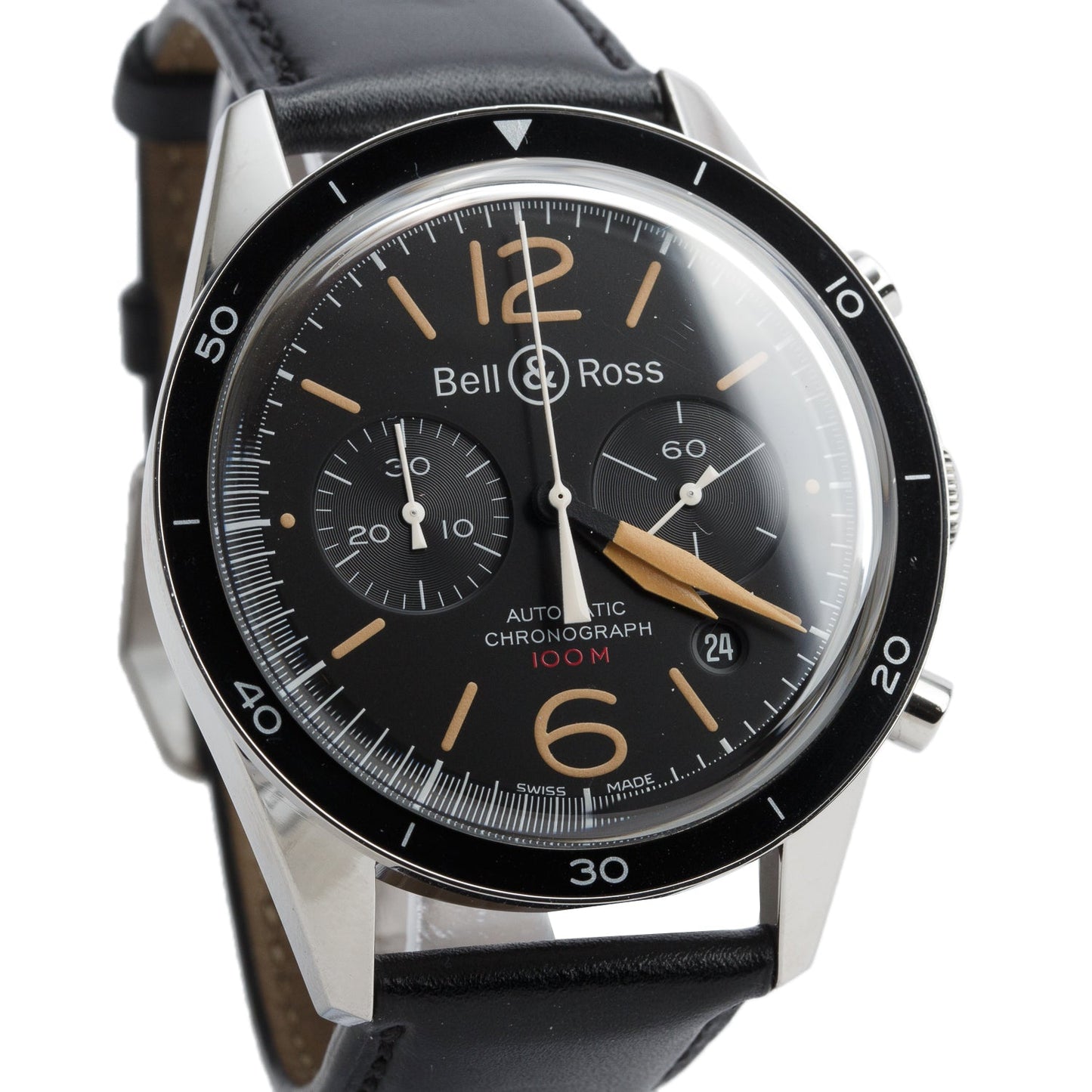 Bell & Ross Stainless Steel Vintage 43 MM Automatic Chronograph Watch Black Dial BR126-94