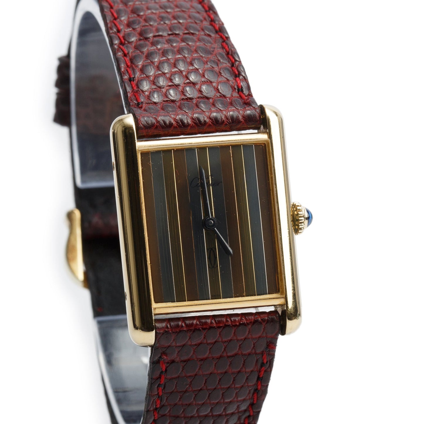 Cartier Vintage 18k Gold Vermeil Sterling Silver Argent Must de Cartier Tank Quartz Watch Trinity Dial