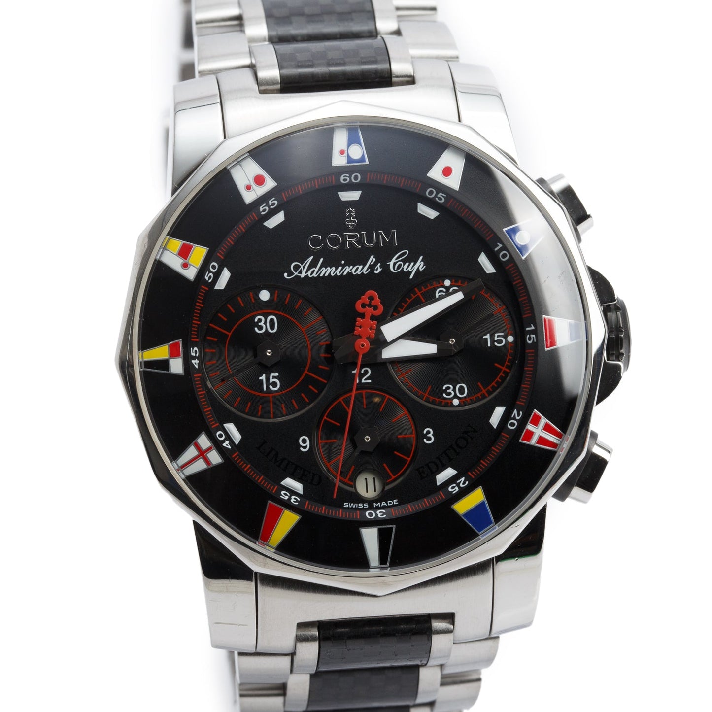 Corum Stainless Steel & Black PVD Admiral's Cup Regatta 44 MM Automatic Chronograph Watch w/ Box & Papers