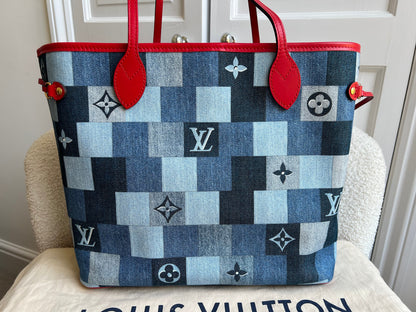 Louis Vuitton Neverfull MM Denim Rouge Patchwork