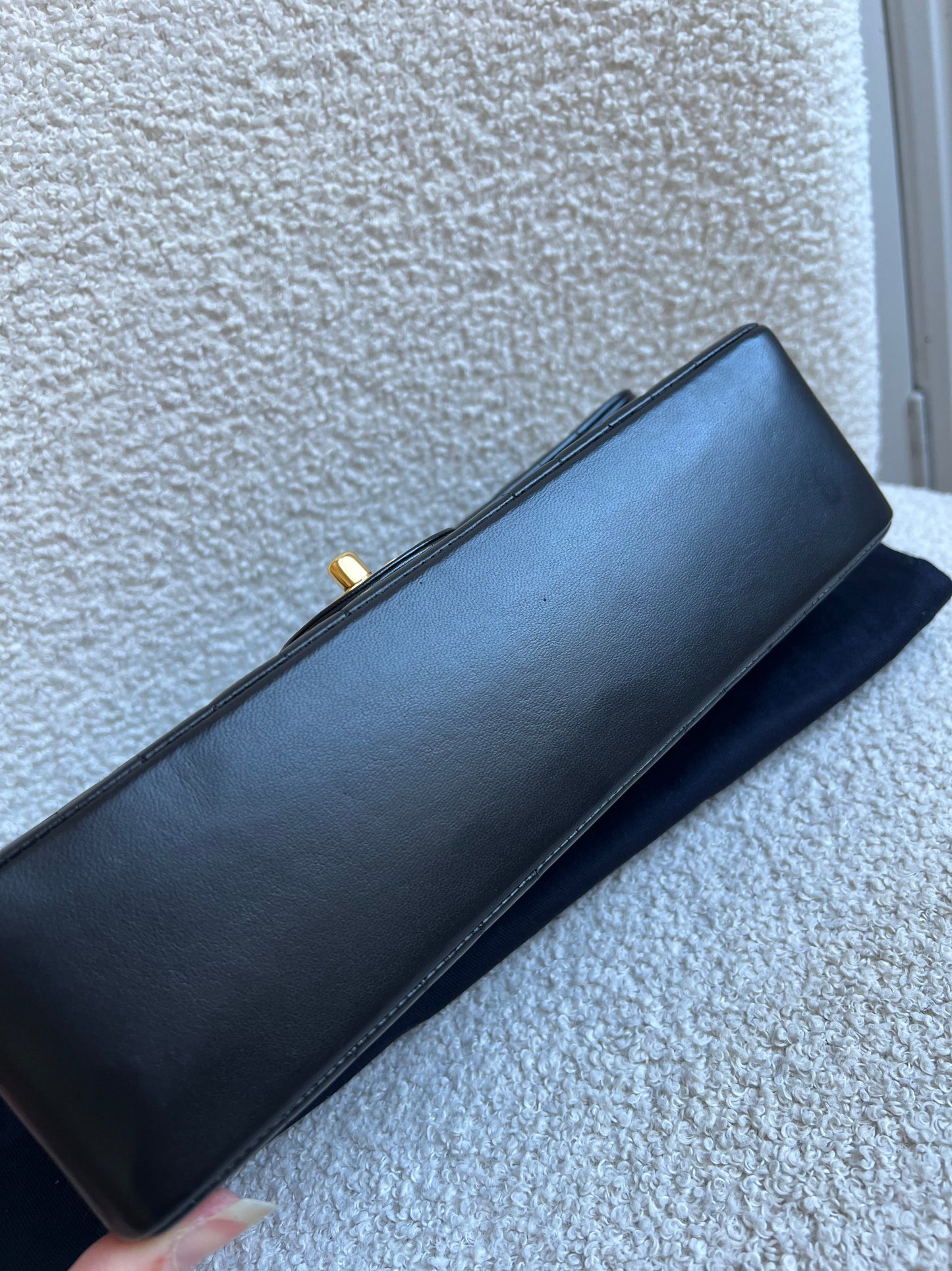 Chanel Medium Black Vertical Quilted Lambskin Vintage Classic Flap Bag with 24K gold hardware