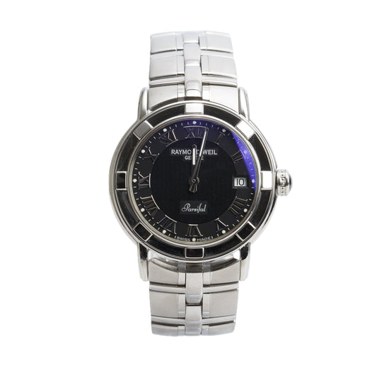 Raymond Weil Stainless Steel Parsifal 38 MM Quartz Watch Black Dial 9541 w/ Box