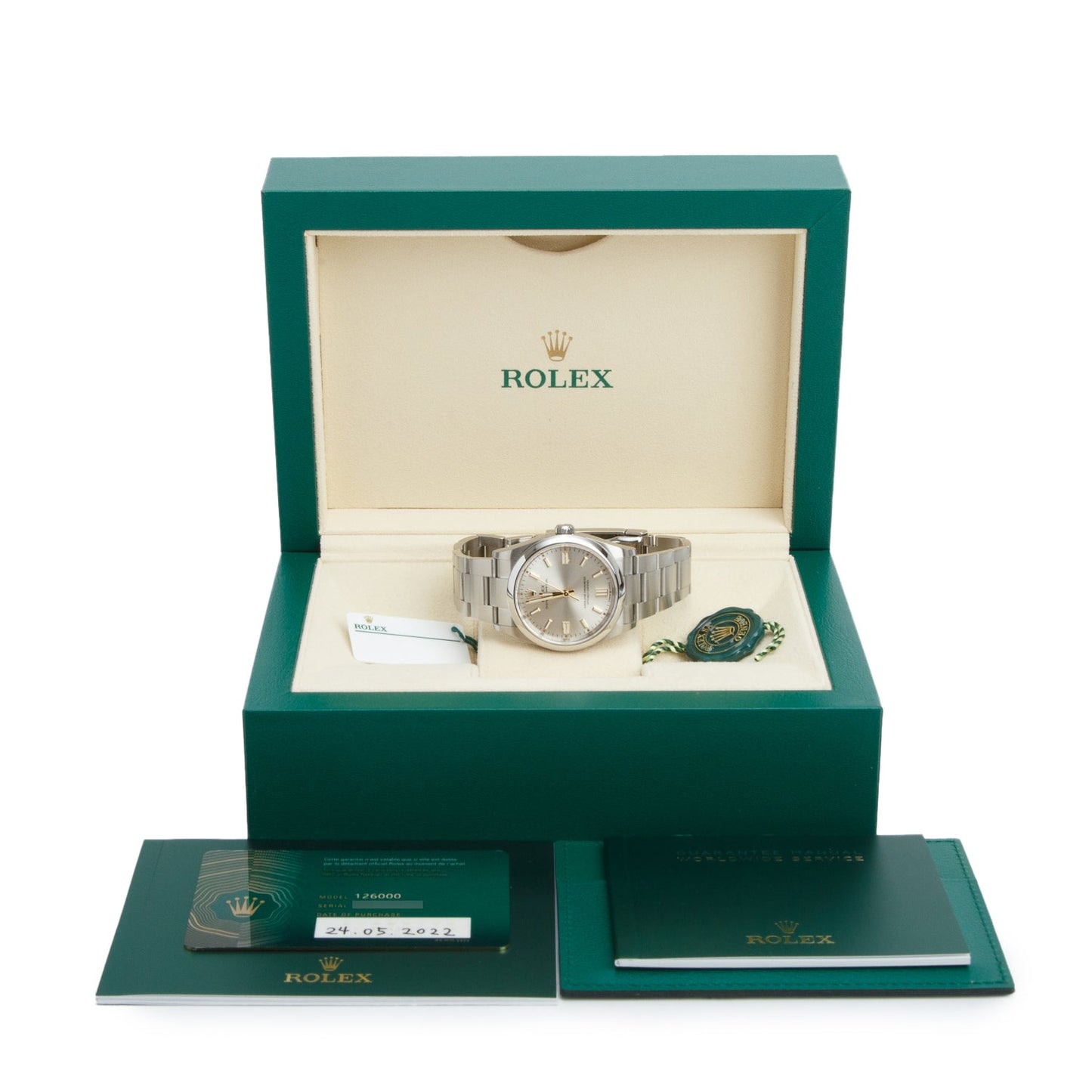Rolex 2022 Stainless Steel Oyster Perpetual 36 MM Watch Silver Dial 126000 w/ Box & Papers