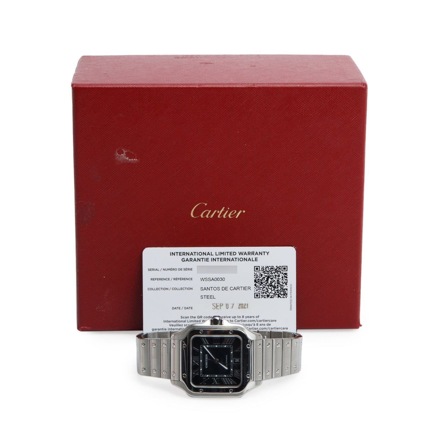 Cartier 2021 Stainless Steel Santos de Cartier Automatic Watch, Large Model Blue Dial 4072 w/ Box & Papers