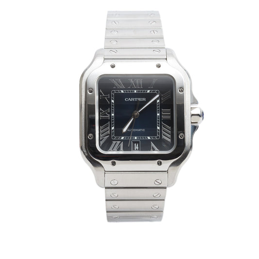Cartier 2021 Stainless Steel Santos de Cartier Automatic Watch, Large Model Blue Dial 4072 w/ Box & Papers