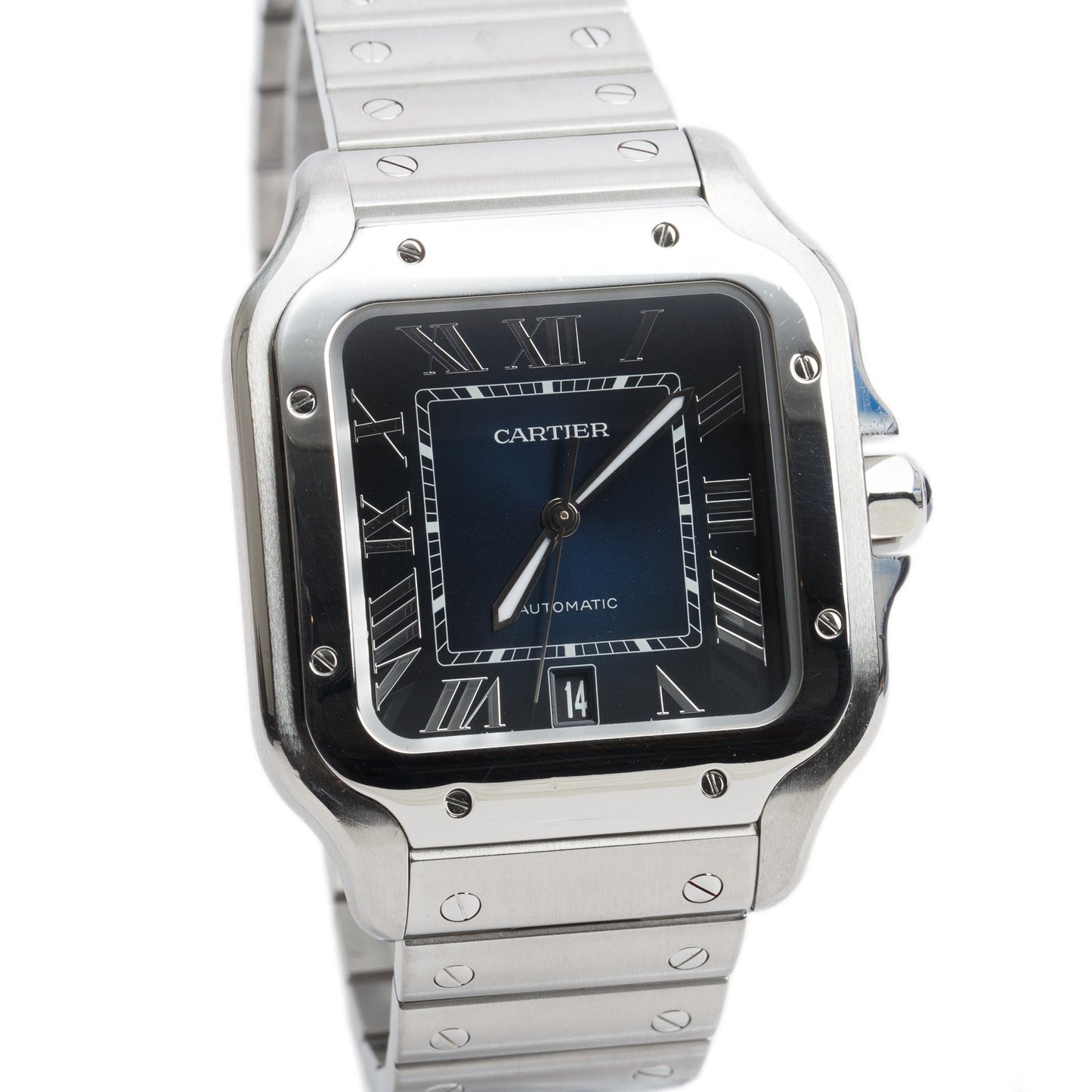 Cartier 2021 Stainless Steel Santos de Cartier Automatic Watch, Large Model Blue Dial 4072 w/ Box & Papers