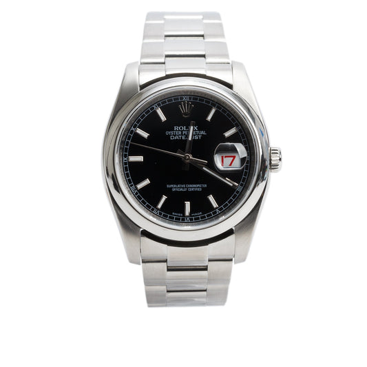 Rolex Stainless Steel Datejust 36 MM Silver Dial Automatic Watch Black Roulette Dial 126200