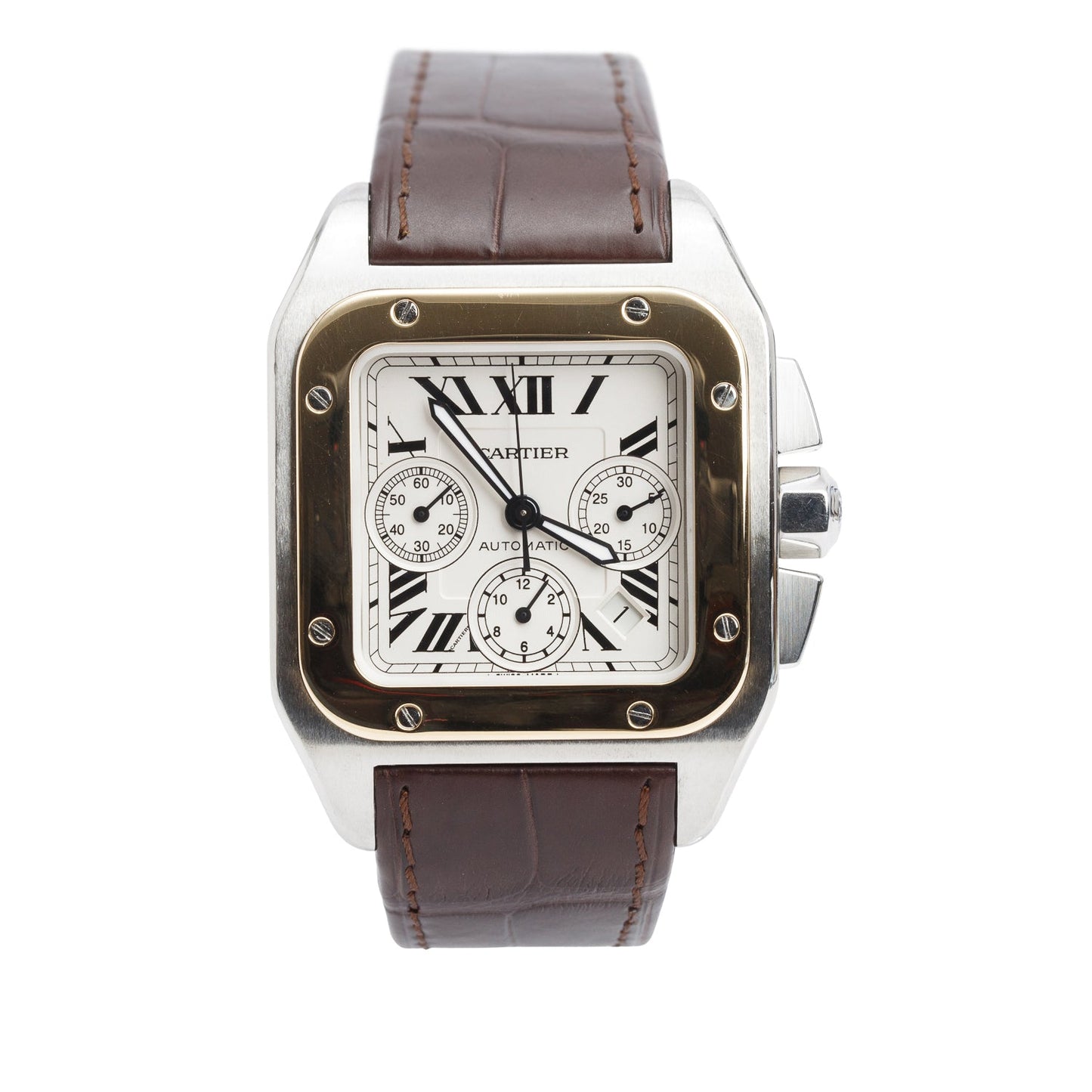 Cartier Stainless Steel & 18k Yellow Gold Santos 100 XL Automatic Chronograph Watch 2740 w/ Box & Papers