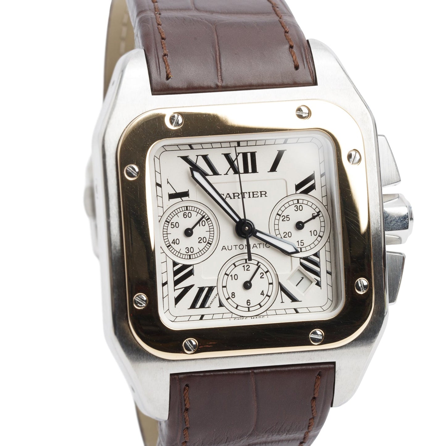 Cartier Stainless Steel & 18k Yellow Gold Santos 100 XL Automatic Chronograph Watch 2740 w/ Box & Papers