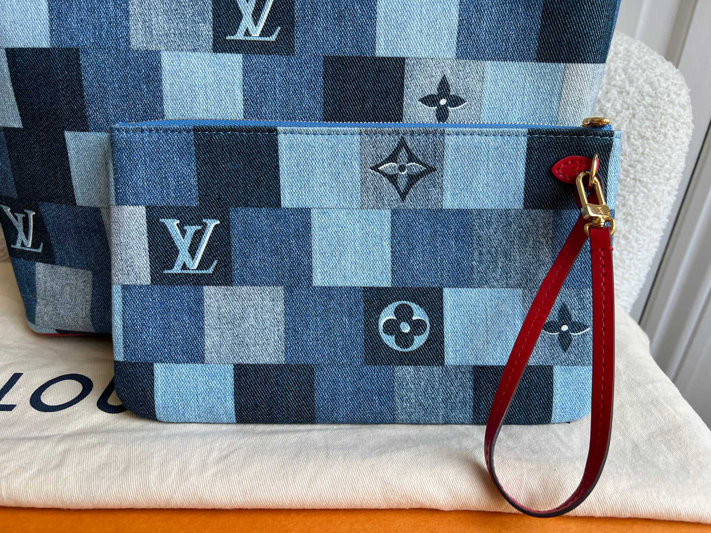 Louis Vuitton Neverfull MM Denim Rouge Patchwork