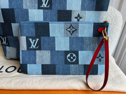 Louis Vuitton Neverfull MM Denim Rouge Patchwork