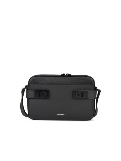 Salvatore Ferragamo 'Twins Zip' Black Leather Crossbody Bag Man
